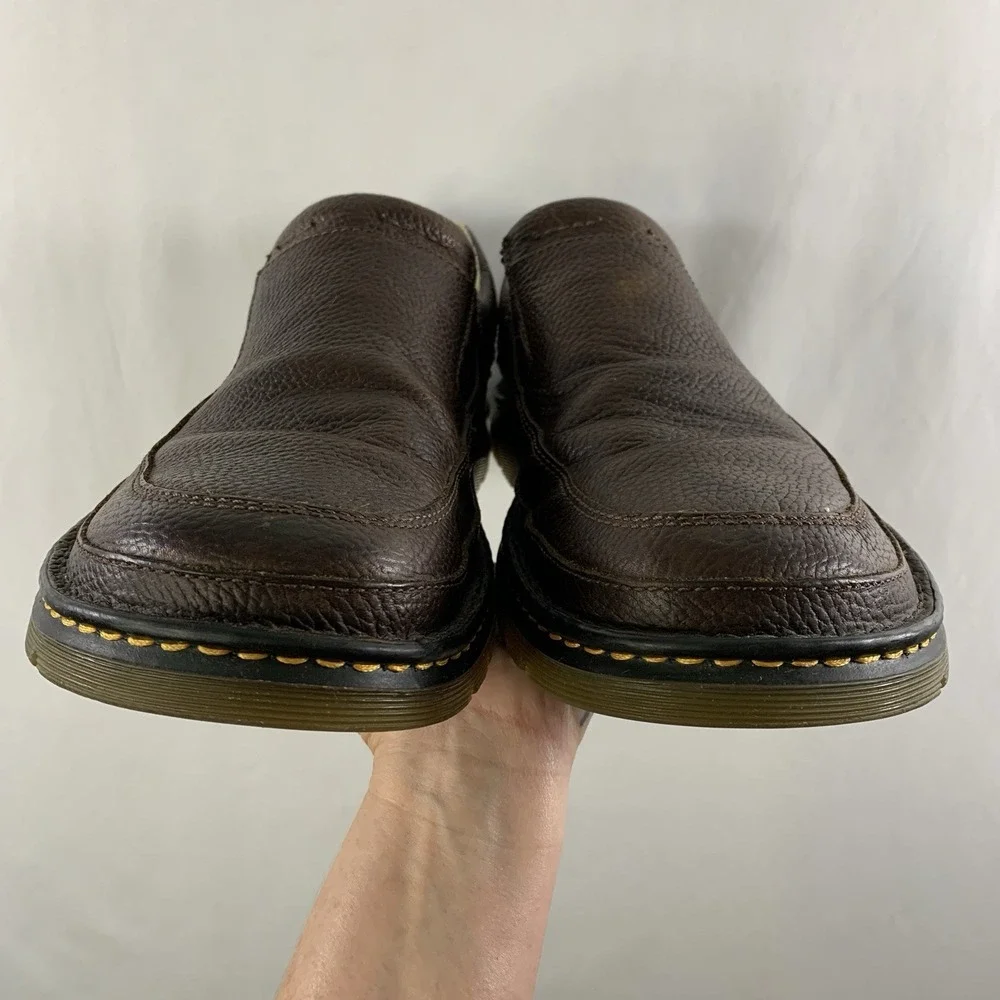 Dr Martens Mens Y2K Pebbled Leather Slip On Loafers Size 14 Brown Grunge Comfort